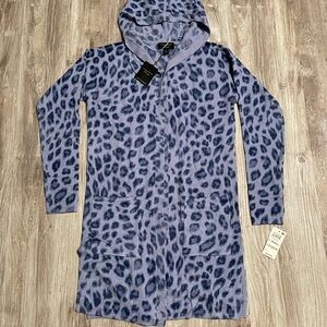Charter Club Blue Leopard Print Hooded Cardigan